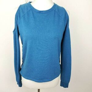 XOXO Sweater Blue Cold Shoulder Sweatshirt Top w/ Grommets Womens M